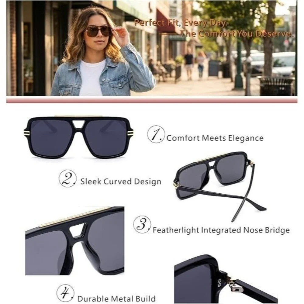 2 Pack Women's Polarized Oversized Aviator Sunglasses UV400 Driving Outdoor